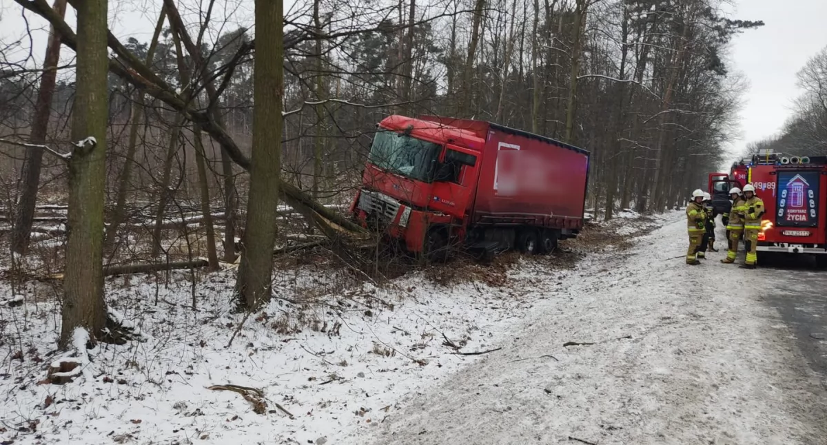 Wypadki drogowe, Wypadek krajowej „25” Ciężarówką wjechał drzewo - zdjęcie, fotografia