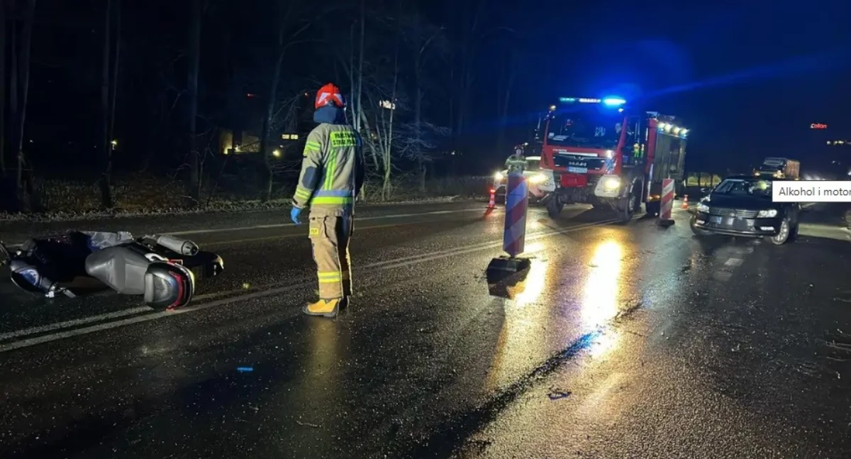 Wypadki drogowe, Wjechał skuterem drogowy Kierowca pijany - zdjęcie, fotografia