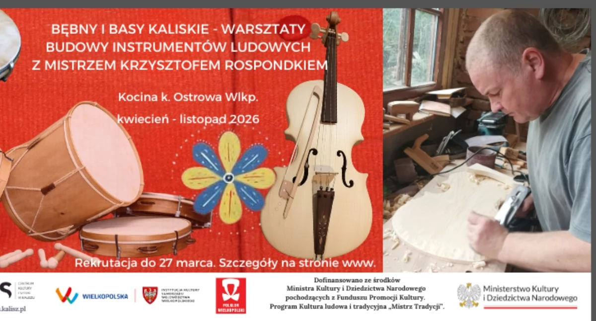 Atrakcje i Ciekawostki, Bębny kaliskie Warsztaty budowy instrumentów ludowych mistrzem Krzysztofem Rospondkiem - zdjęcie, fotografia