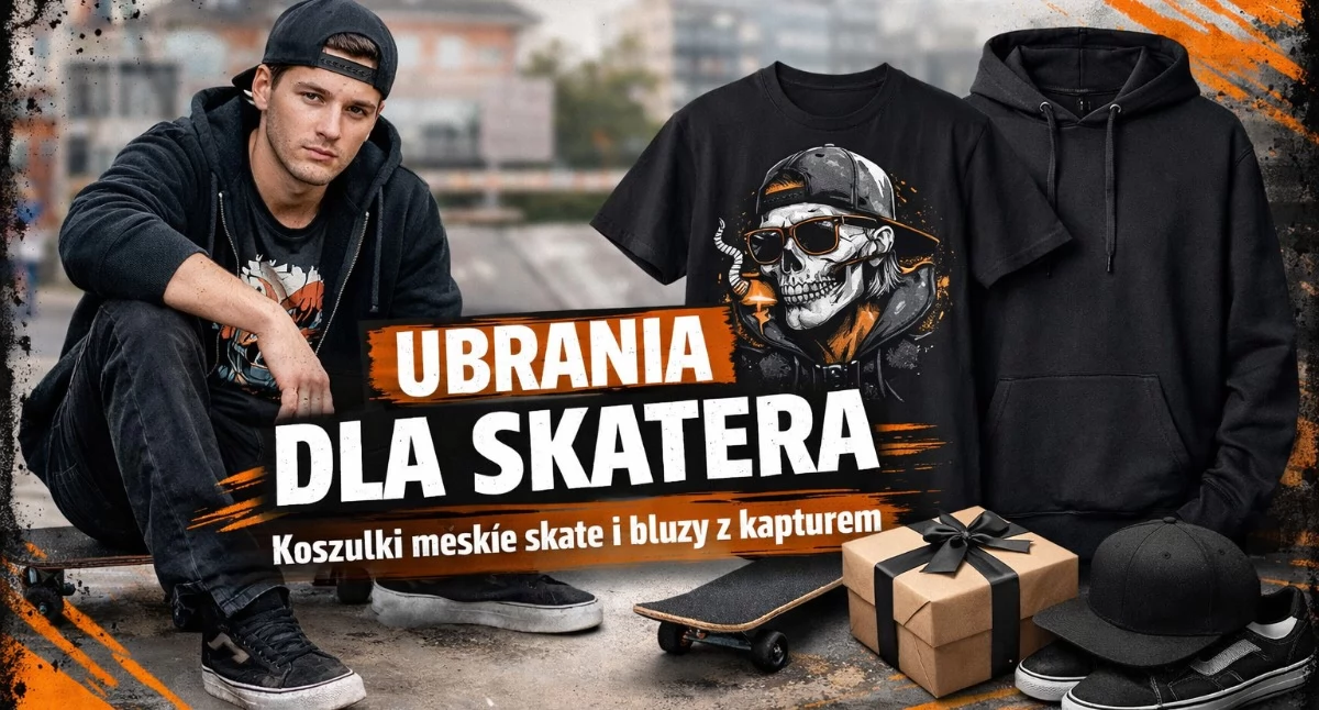 Tekst sponsorowany, Ubrania skatera koszulki skate męskie nadrukiem bluzy kapturem - zdjęcie, fotografia