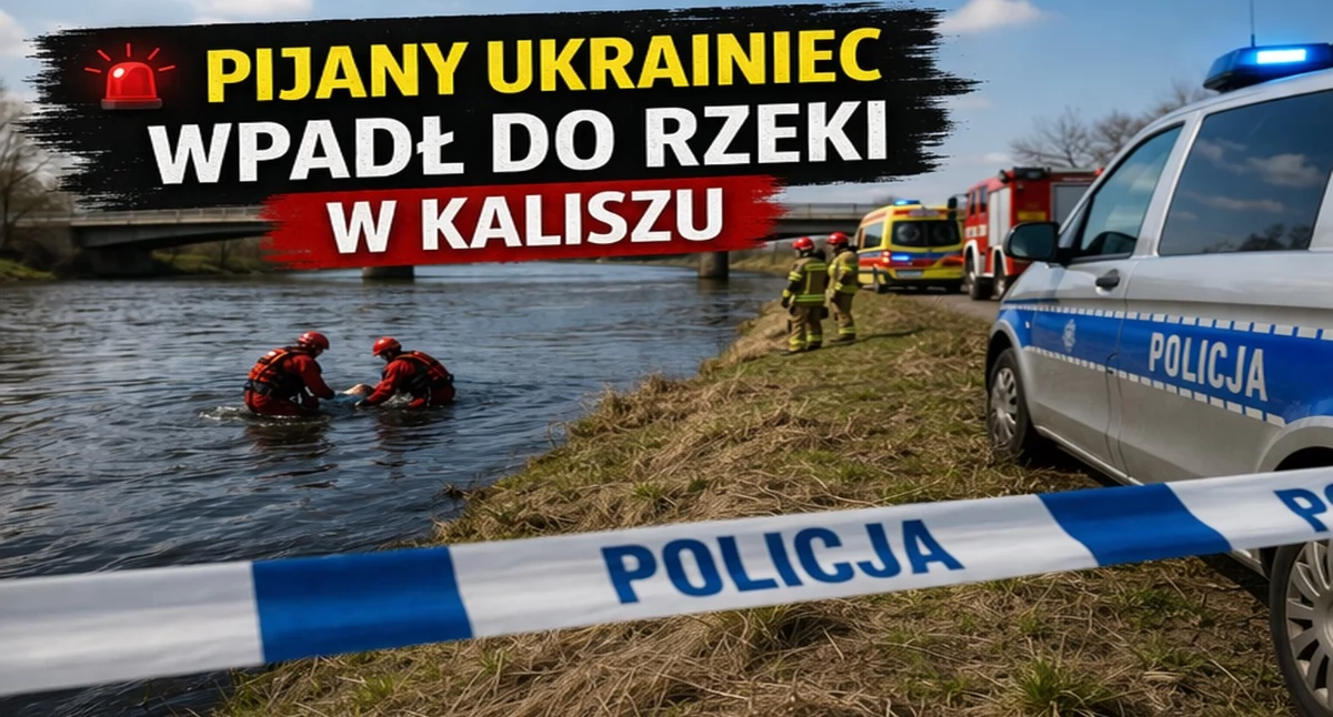Wypadki drogowe, DRAMATYCZNA AKCJA KALISZU NIETRZEŹWY MĘŻCZYZNA WPADŁ RZEKI - zdjęcie, fotografia