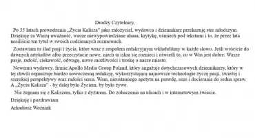 Pożegnanie wydawcy Życia Kalisza i przywitanie nowego