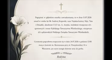 Pogrążeni w głębokim smutku zawiadamiamy, że w wieku  86 lat, zmarł Andrzej Koperski